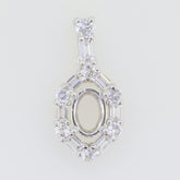 Sterling Silver Semi Mount Pendant Setting with Oval 7x5mm and Baguette Halo for customizable jewelry designs.